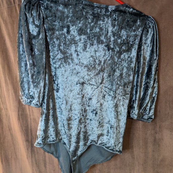 Free People Teal and/or Silver Don't You Wish Velvet Bodysuit (Large/US10/US12) - Picture 4 of 14